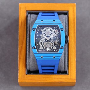 Nuevo Reloj Mecánico Automático de Alta Calidad en Oferta, con Caja de Fibra de Carbono Azul Intenso, Cristal de Zafiro, Esqueleto y Correa de Goma - Product Image 1
