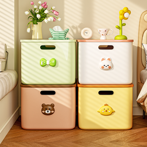 Linda Caja de Almacenamiento de Plástico con Tapa, Organizador con Diseño de Oso, Conejo y Pato con Lazo, para Dormitorio Infantil o Sala de Estar - Product Image 1