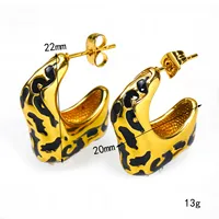 Boucles d'oreilles clous tendance en acier inoxydable plaqué or, motif léopard noir, forme C épaisse, pour le quotidien et les fêtes