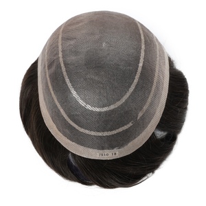 <b>Mens</b> 0.11 Super Fine Welded Mono Remy Hair Natural Wave Soft Smooth Toupee <b>Wigs</b> Hair System with 100% Density - Product Image 2