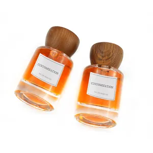 Fancy 50ml Luxury Perfume Bottle Round Empty Portable Glass Parfum Bottles With Wooden Lid