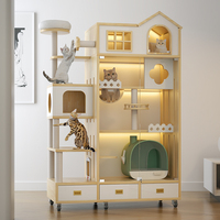 Villa pour chat d'intérieur en panneau composite, design minimaliste, avec bac à litière automatique et cage intégrée pour l'escalade et la toilette