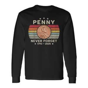 Camiseta de manga larga con diseño de Penny Never Forget 17932025 Retro Us Cent Money - Product Image 1