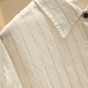 Nouvelle Blouse Femme d'Été de Marque Designer en Coton et Mousseline Unie, Col en V, Manches Longues, Coupe Ample, Anti-boulochage, Logo Frontal - Product Image 3