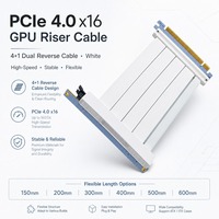 Câble Riser PCIe 4.0 X16 blindé EMI blanc, cordon d'extension GPU inversé à 90 degrés, 150mm-600mm, montage vertical flexible pour PC