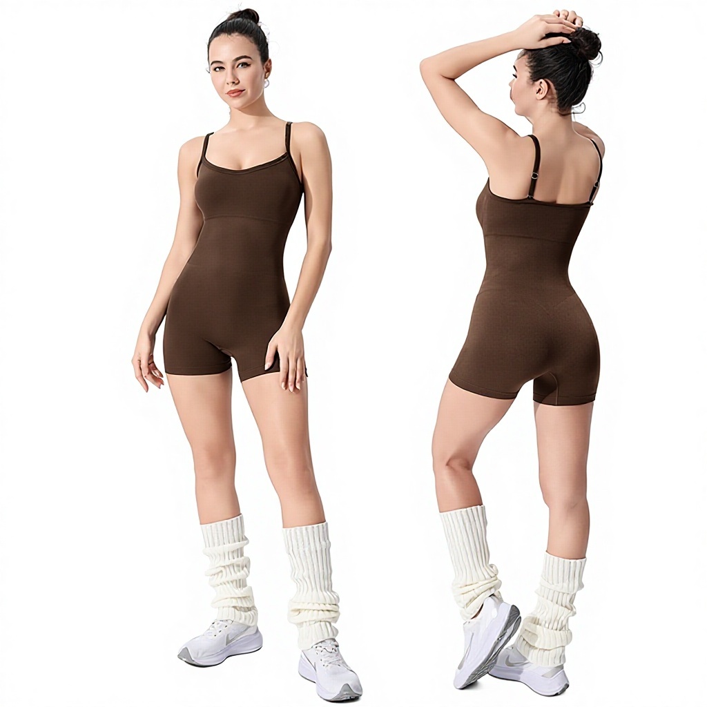 Women's Slimming Yoga Pilates Fitness Clothing 2-Piece Set Spandex/Nylon Seamless Spaghetti Strap Scoop Neck Solid Shorts Length