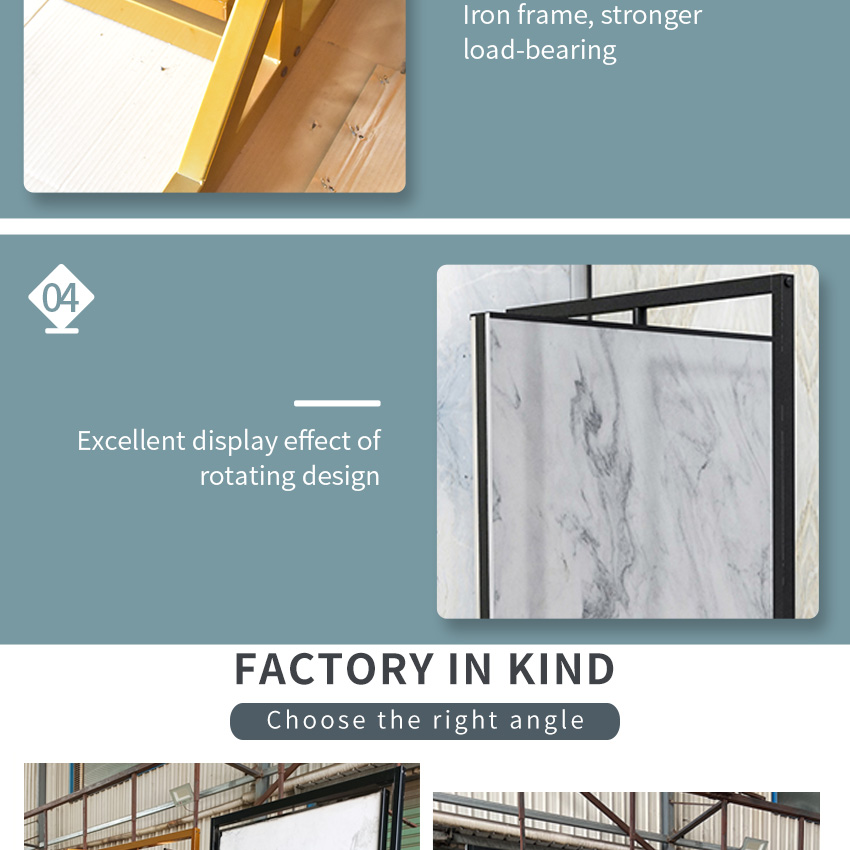 Large floor stand granite shelf marble sample slab rotating quartz panel tile stand for showroom stone display rack