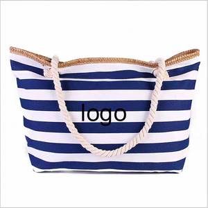 Bolsa de Mano de Lona a Rayas de Alta Calidad, Bolsa de Playa Personalizada para Mujer, Producto Promocional - Product Image 1