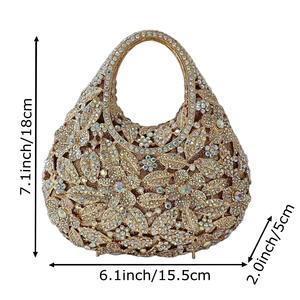 Sac de soirée pour femme, motif floral délicat, strass, pochette à poignée supérieure en cristal étincelant, idéal pour rendez-vous galant et anniversaire - Product Image 3