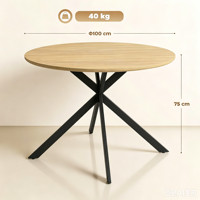 Belle table de salle à manger en bois naturel, ronde, durable, de haute qualité, moderne et écologique, avec pieds en métal