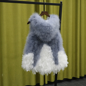 Hooded Feather Vest for Women with Ostrich and Turkey Feathers, Mid-Length Lace <strong>Longline</strong> <strong>Waistcoat</strong> for Autumn Winter - Product Image 3