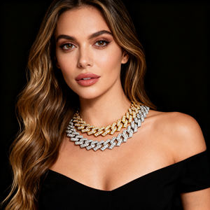 New Style 14mm Hip-Hop Jewelry Colorful Rhombic <strong>Chain</strong> Gold Plated Stainless Steel Cuban <strong>Chain</strong> Necklace Men Gift - Product Image 2