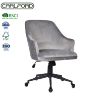 Chaise de bureau exécutive CARLFORD moderne en tissu velours, dossier mi-haut, hauteur réglable, roulettes en nylon, pivotante, certifiée, design épuré