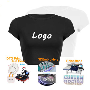 Camisetas de <span class=keywords><strong>Mujer</strong></span> Personalizadas de Alta Calidad, Impresión DTG, Camiseta 2k, <span class=keywords><strong>Ropa</strong></span> de Gimnasio Moderna, Top Corto, Camisetas Básicas de Manga Corta, Ajustadas - Product Image 2