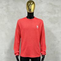 T-shirt gaufré à manches longues pour homme, style rétro urbain personnalisé, avec épaules tombantes, imprimé lettres gothiques et broderie