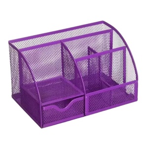 Metal Mesh Office Desk Organizer with <b>6</b> Compartments 1 <b>Drawer</b> Multifunctional Holder for Pens Clips Memos - Product Image 4
