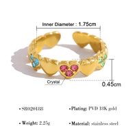 Bague en acier inoxydable avec zircon coloré à géométrie annulaire, design cœur et fleur, ajustable pour femme