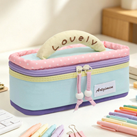 Estuche para Lápices al por Mayor, Bolsa de Maquillaje Kawaii Pastel, Estuche Vertical para Lápices con Asa Acolchada, Logotipo Personalizado, Venta Directa de Fábrica