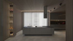 <span class=keywords><strong>Cuisine</strong></span> en U : crédence en marbre foncé, <span class=keywords><strong>hotte</strong></span> aspirante flottante, étagères ouvertes avec éclairage d'ambiance, luxe culinaire fonctionnel - Product Image 4