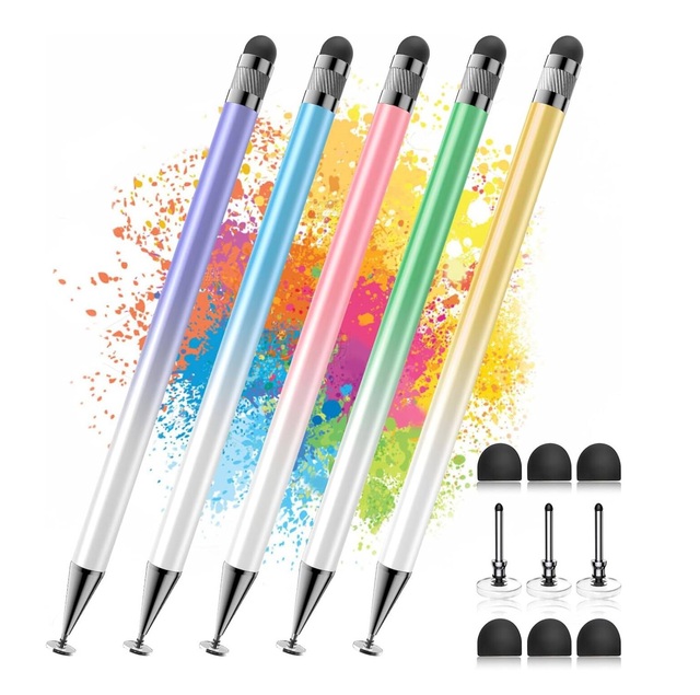 5 Pcs 2-in-1 Metal Tip Stylus Pen for Apple Android Factory Wholesale Price for Pad Touch Screens and All Touch Screens