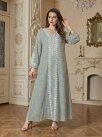 Robe longue musulmane de luxe multicolore en dentelle blanche brodée en mousseline de Dubaï 2026, col en V, manches trois quarts, tenue modeste