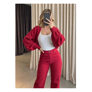 Boléro en tricot rouge pour femmes, manches raglan, style coréen, à porter toute l'année - Product Image 4