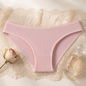 Braguitas de bikini de algodón acanalado para mujer, de color liso, de talle medio, cómodas, tallas grandes, ropa interior para mujer OEM ODM - Product Image 4