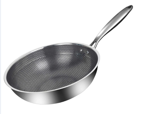 <span class=keywords><strong>Wok</strong></span> de acero inoxidable personalizado con tapa de vidrio, sartén, <span class=keywords><strong>WOK</strong></span> de panal, sartén China sin recubrimiento - Product Image 1