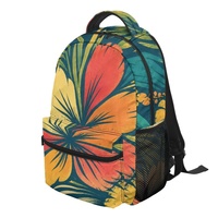 Sac à dos léger à imprimé hibiscus hawaïen, sac à dos en polyester entièrement imprimé avec bretelles réglables pour les voyages et l'école