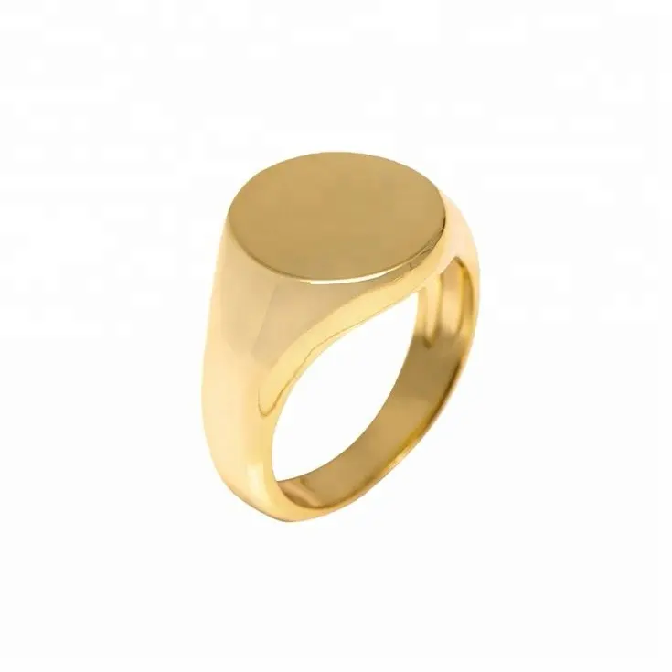 Custom stainless steel yellow gold rounded engravable signet rings