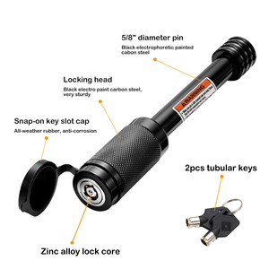 Cerraduras de enganche de remolque de acero al carbono con recubrimiento electroforético negro, pasador de <span class=keywords><strong>5</strong></span>/8 pulgadas, antirrobo para remolques, camiones, portabicicletas, con 2 llaves - Product Image 1
