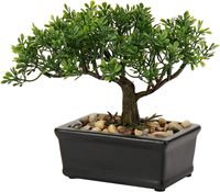 Pohon Bonsai buatan 16 "tinggi, tanaman imitasi Pot keramik kayu realistis untuk dekorasi rumah kamar tidur Jepang