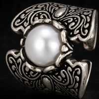 Bague en cuivre plaqué argent antique, motif sculpté, large, ouverte, avec imitation perle pour femme, bijoux vintage style bohème