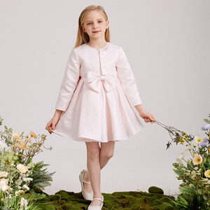 Vestido de satén rosa hasta la rodilla para niñas de Yalindars Junior Kids Clothing, vestido de fiesta de boda para niña de 12 años, combina con abrigo. - Product Image 1
