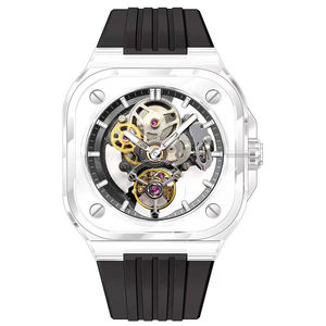Montre automatique à quartz pour homme, design tendance ODM, luxe, squelette, logo personnalisé, montres mécaniques carrées ajourées OEM - Product Image 4