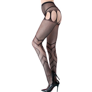 Collants en nylon respirant, antibactériens, à motif géométrique tricoté, sexy, ajourés, montants jusqu'à la cuisse, <span class=keywords><strong>grande</strong></span> <span class=keywords><strong>taille</strong></span>, pour femme, tentation - Product Image 3