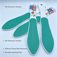 Lime à pieds double face à long manche avec poignée en céramique, motif floral, facile à transporter, durable, outil professionnel de pédicure pour salons de manucure