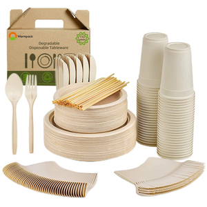 100 compostables Jetables biodégradables canne à sucre bagasse alimentaire plaques plateau bol et de <span class=keywords><strong>vaisselle</strong></span> <span class=keywords><strong>vaisselle</strong></span> ensemble pour la fête de mariage - Product Image 3