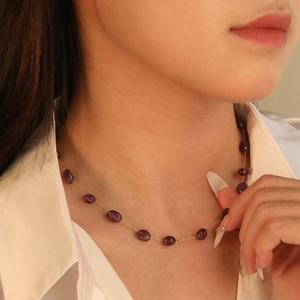 Collar de Piedras Naturales con Cuentas de Amatista, Estilo Bohemio, de Acero Inoxidable, para Mujer, para Bodas, Fiestas y Compromisos - Product Image 6