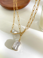 Chaîne pendentif baroque plaqué or 18 carats avec perles d'imitation irrégulières pour femme, bijou vintage en acier inoxydable, cadeau tendance