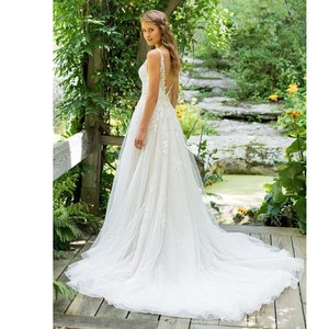 Wedding Dress A-Line V-Neck Lace Long Train White Plus Size Beach Style - Product Image 4
