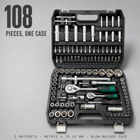 Boîte à outils portable robuste pour l'entretien automobile, avec jeu de 108 pièces comprenant clés à cliquet, douilles et embouts adaptateurs, pour la conduite