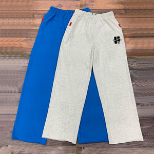 Pantalon de survêtement en coton à cordon de serrage, coupe droite, jambe large, taille élastique, ourlet brut, broderie personnalisée, tissu lourd en molleton français - Product Image 4