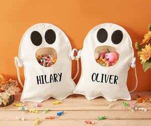Sac à bonbons fantôme personnalisé avec monogramme, sac fourre-tout brodé personnalisé pour Halloween, sacs cadeaux pour friandises - Product Image 2