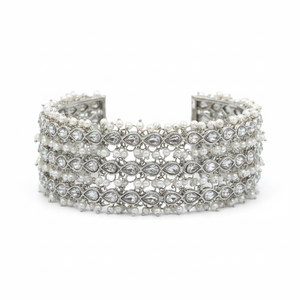 Silver Plated <b>Crystal</b> Stone and Pearl <b>Bracelets</b> Set | Elegant Fashion Bangles for Women & Girls Festive wear collection - Product Image 2