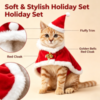 Chapeau de Père Noël pour chat et manteau chaud rouge, costume de Noël pour chats, chiots, lapins, poupées, ensemble Père Noël