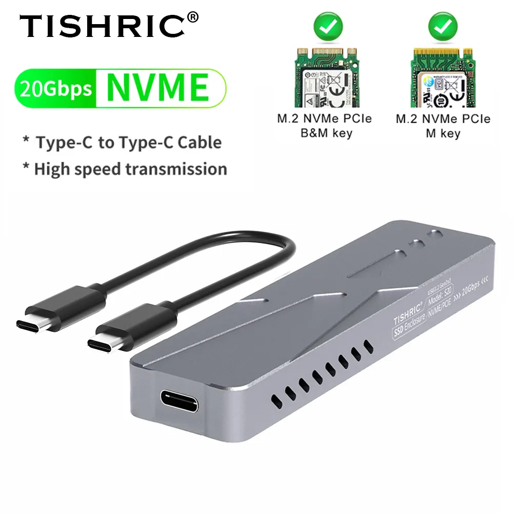 علبة محرك الأقراص الصلبة المعدنية من سبائك الألومنيوم TISHRIC بطراز M.2 NVME، مدعومة بنظام: win7، Win10، iOS