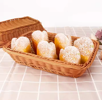 Panier en osier peu profond fait main, marron, en plastique tressé, panier alimentaire empilable, ensemble de paniers de service pour le pain, pour le garde-manger