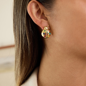 Pendientes de Mariquita con Circonitas de Colores, Chapados en Oro de 18K, Acero Inoxidable, Diseño de Insecto, Joyería para Uso Diario - Product Image 3