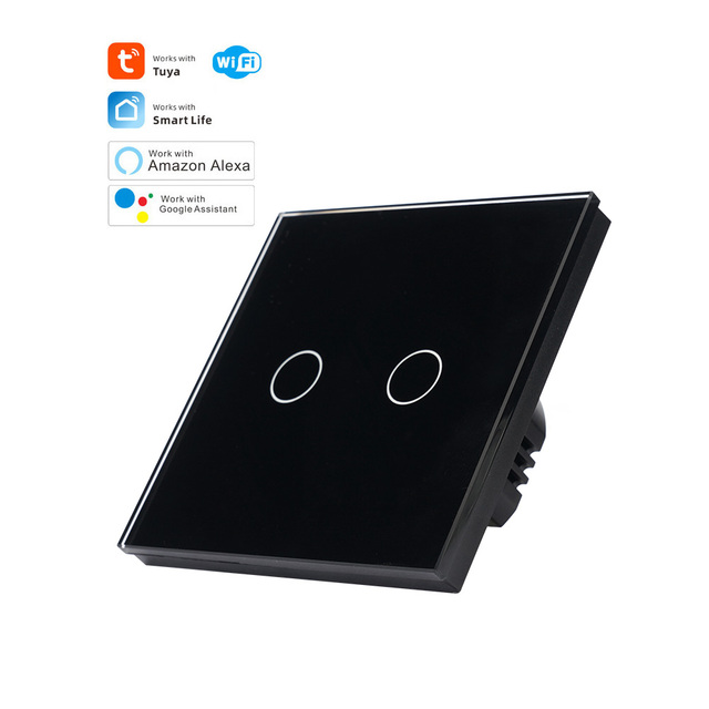 TAWOIA WiFi 2 Gang Switch WITH Neutral Line 86*86mm Glass Panel Waterproof Switch Smart